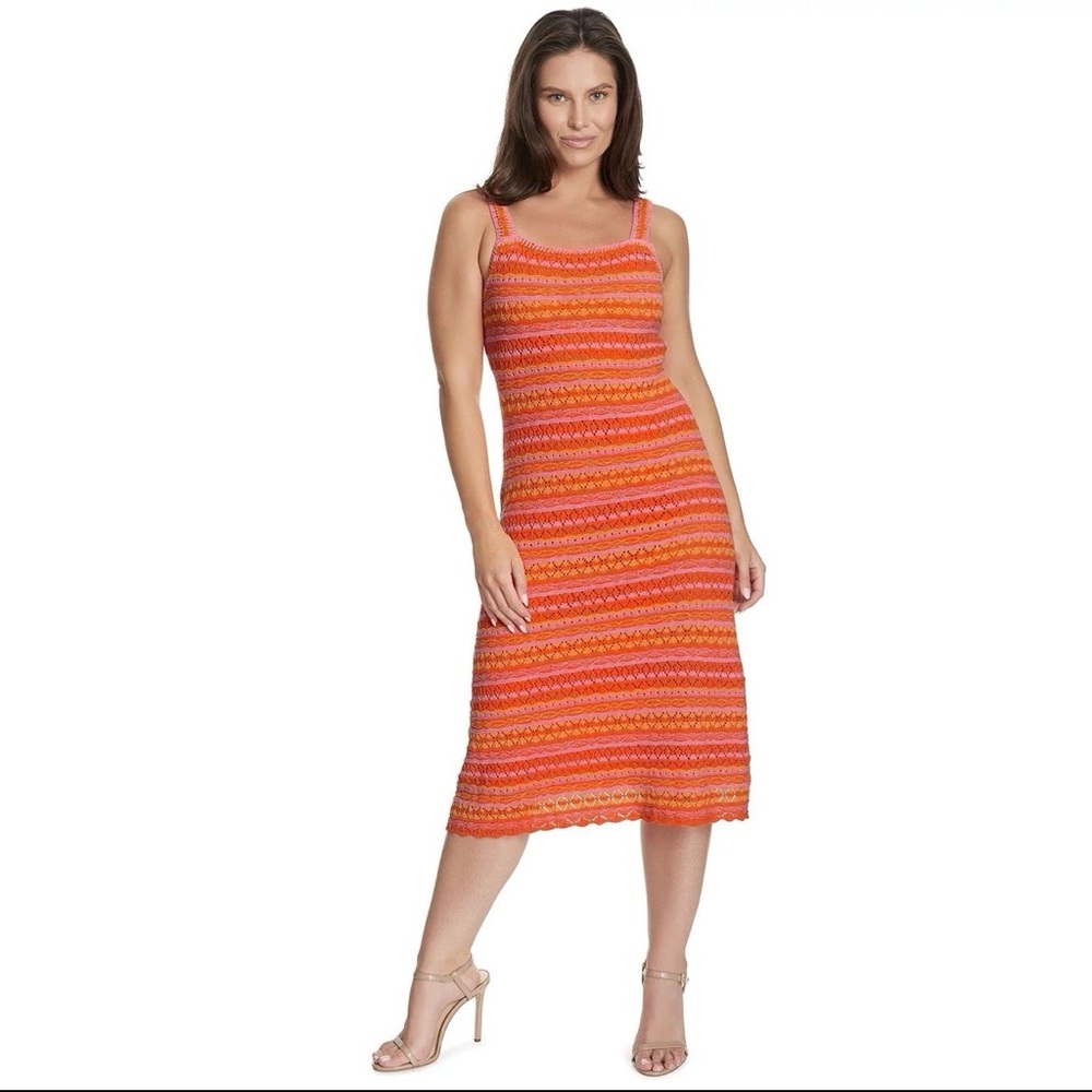 Jessica Simpson Tigerlily Crochet Knit Midi Dress Orange Pink Boho Summer Size L